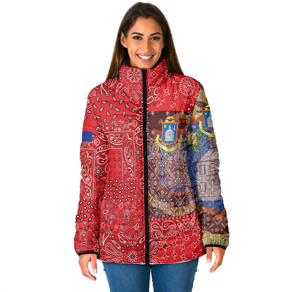 Sint Maarten Women Padded Jacket Paisley Flag And Skull Style 1