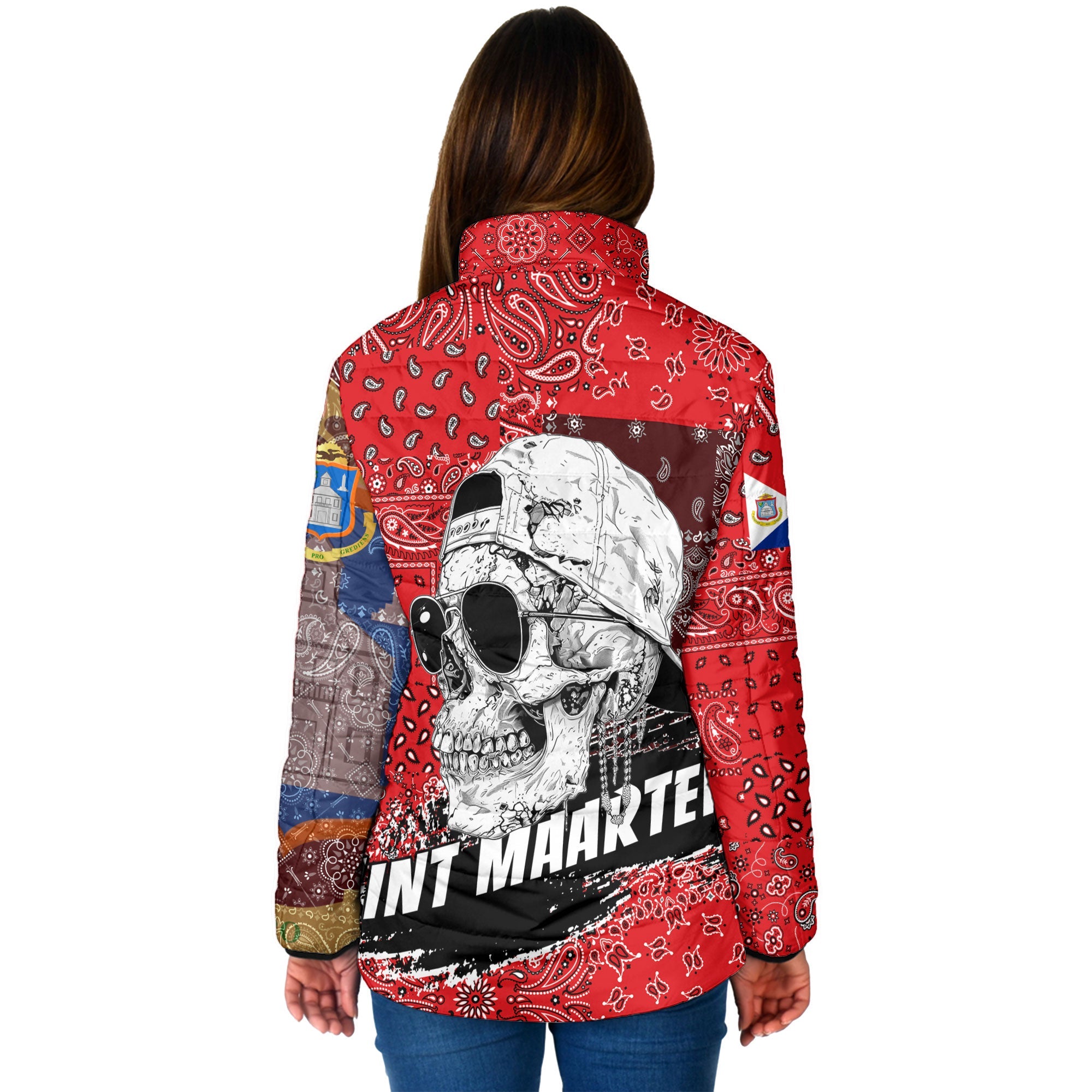 Sint Maarten Women Padded Jacket Paisley Flag And Skull Style 2