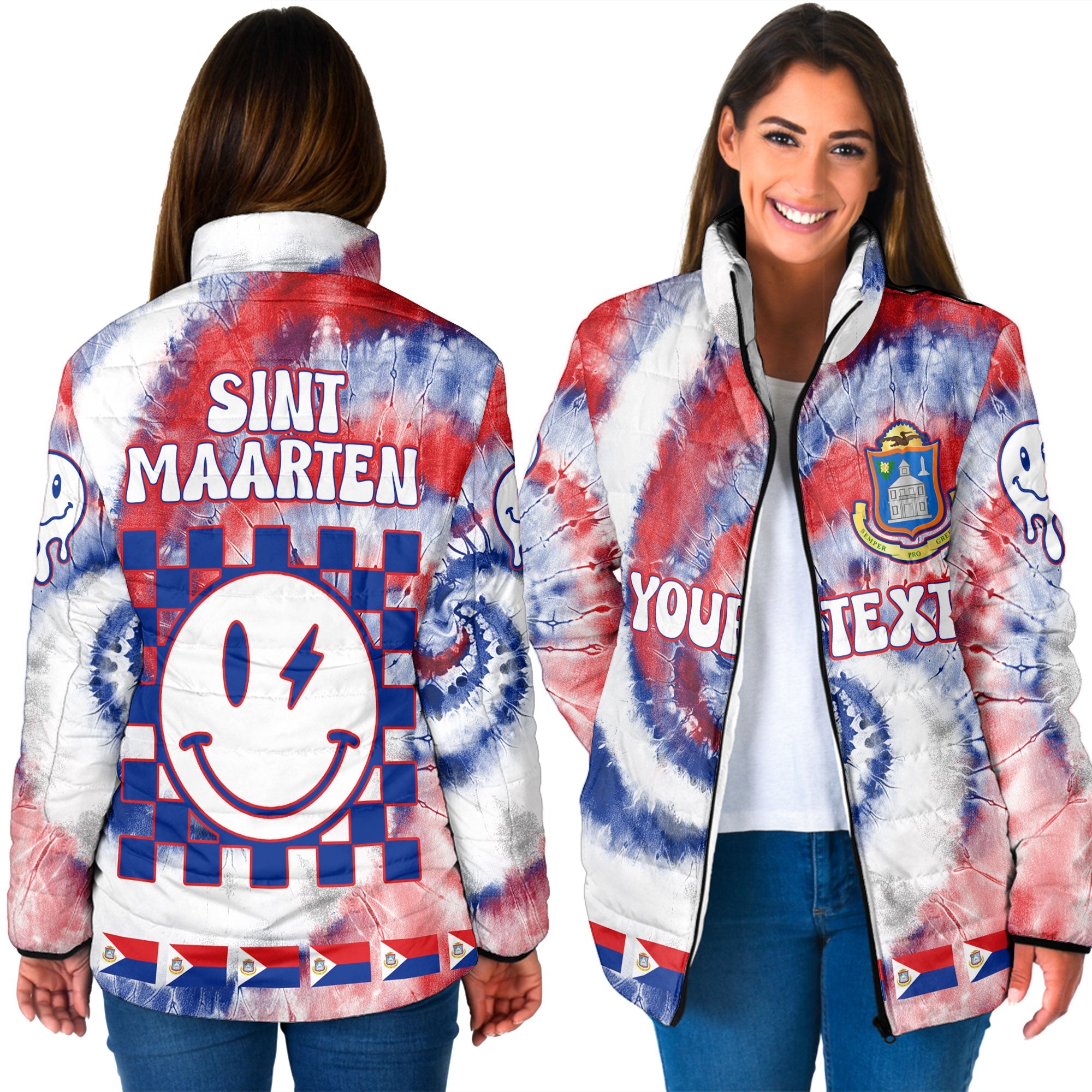 Sint Maarten Women Padded Jacket Custom Tie Dye Style 3