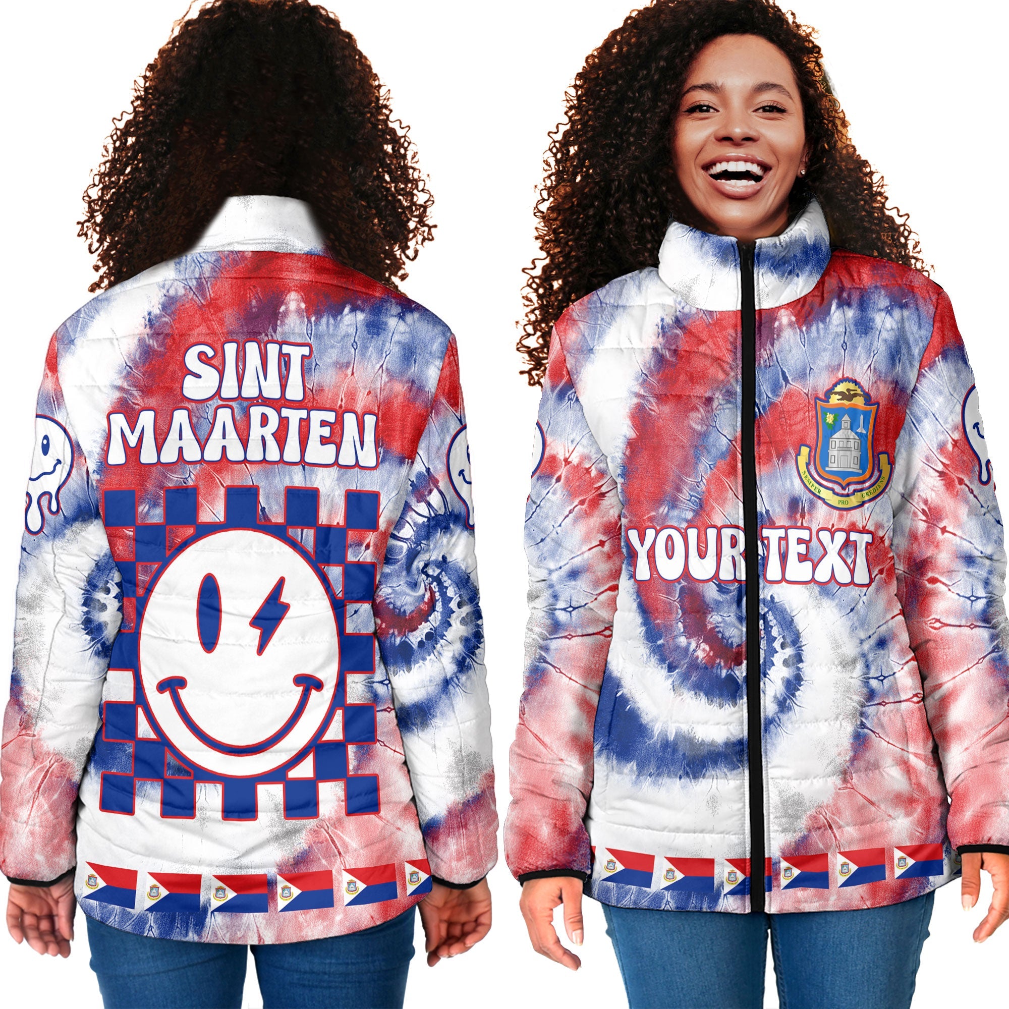 Sint Maarten Women Padded Jacket Custom Tie Dye Style 4