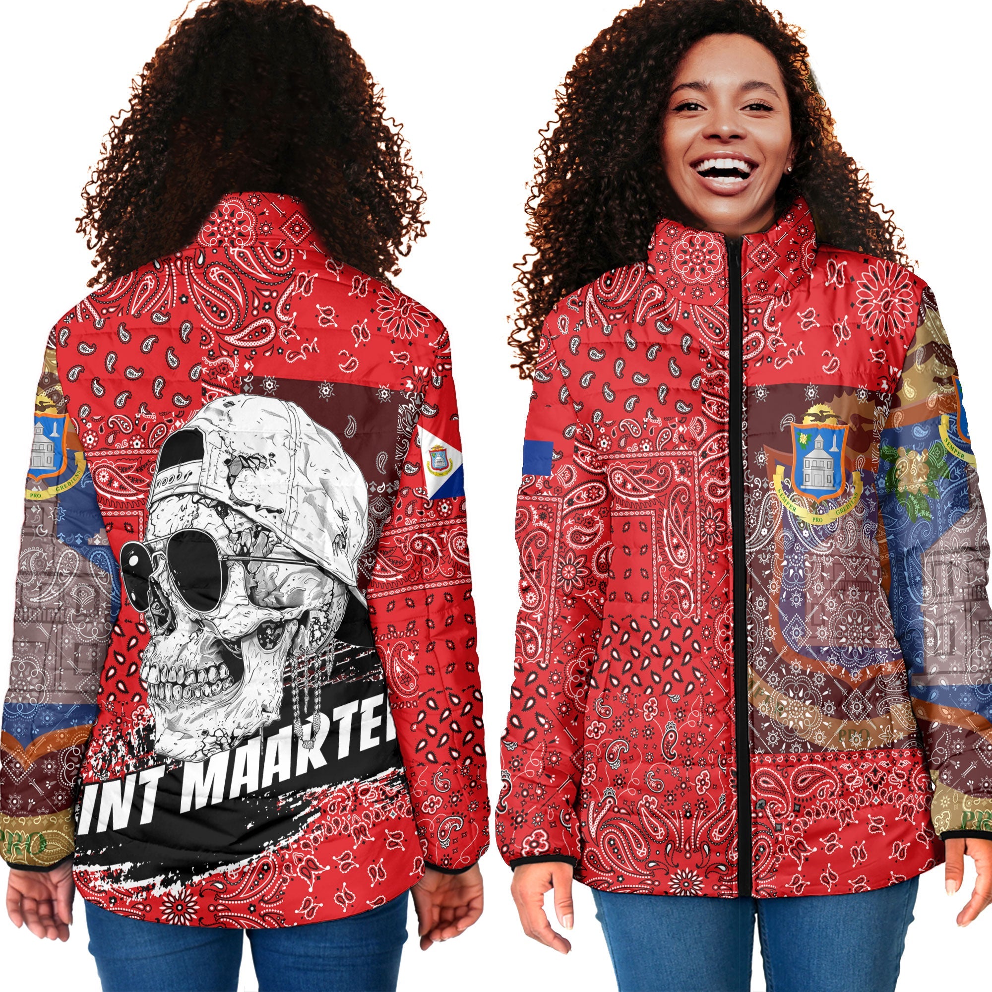 Sint Maarten Women Padded Jacket Paisley Flag And Skull Style 4