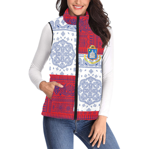 Sint Maarten Women Padded Jacket Vest Flag And Paisley Basic Style 1