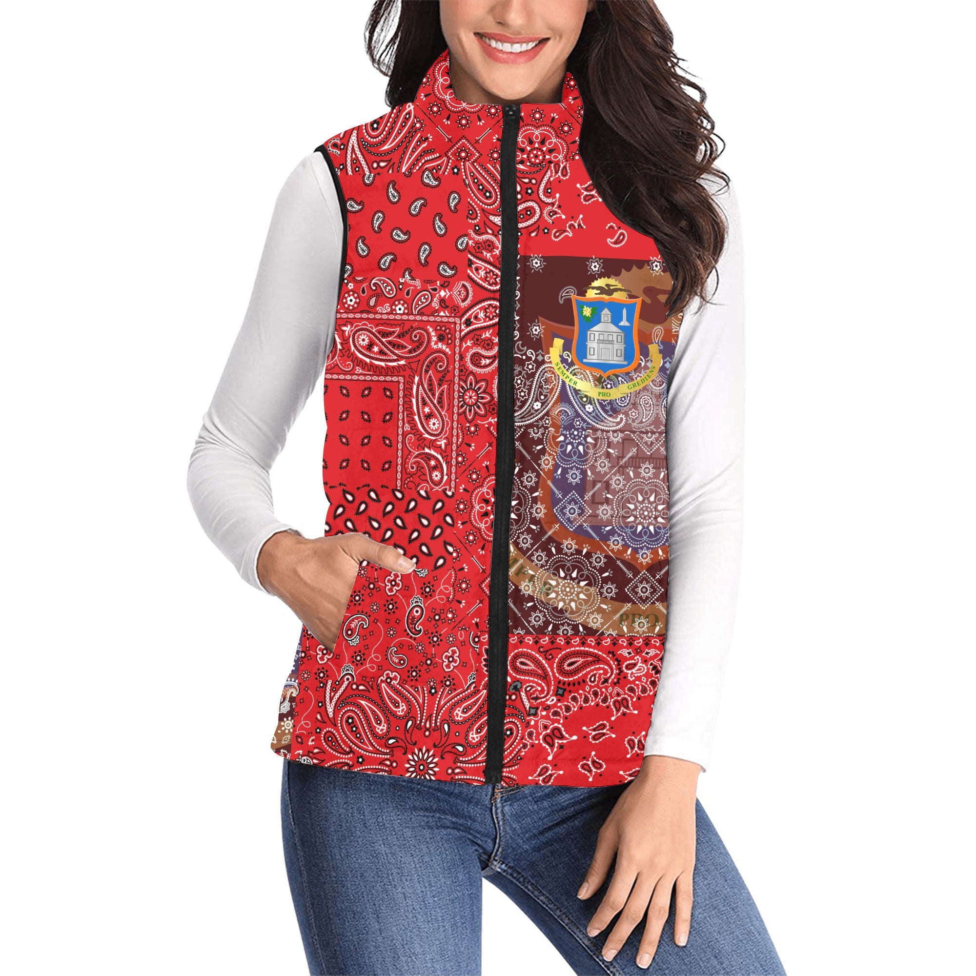 Sint Maarten Women Padded Jacket Vest Paisley Flag And Skull Style 1