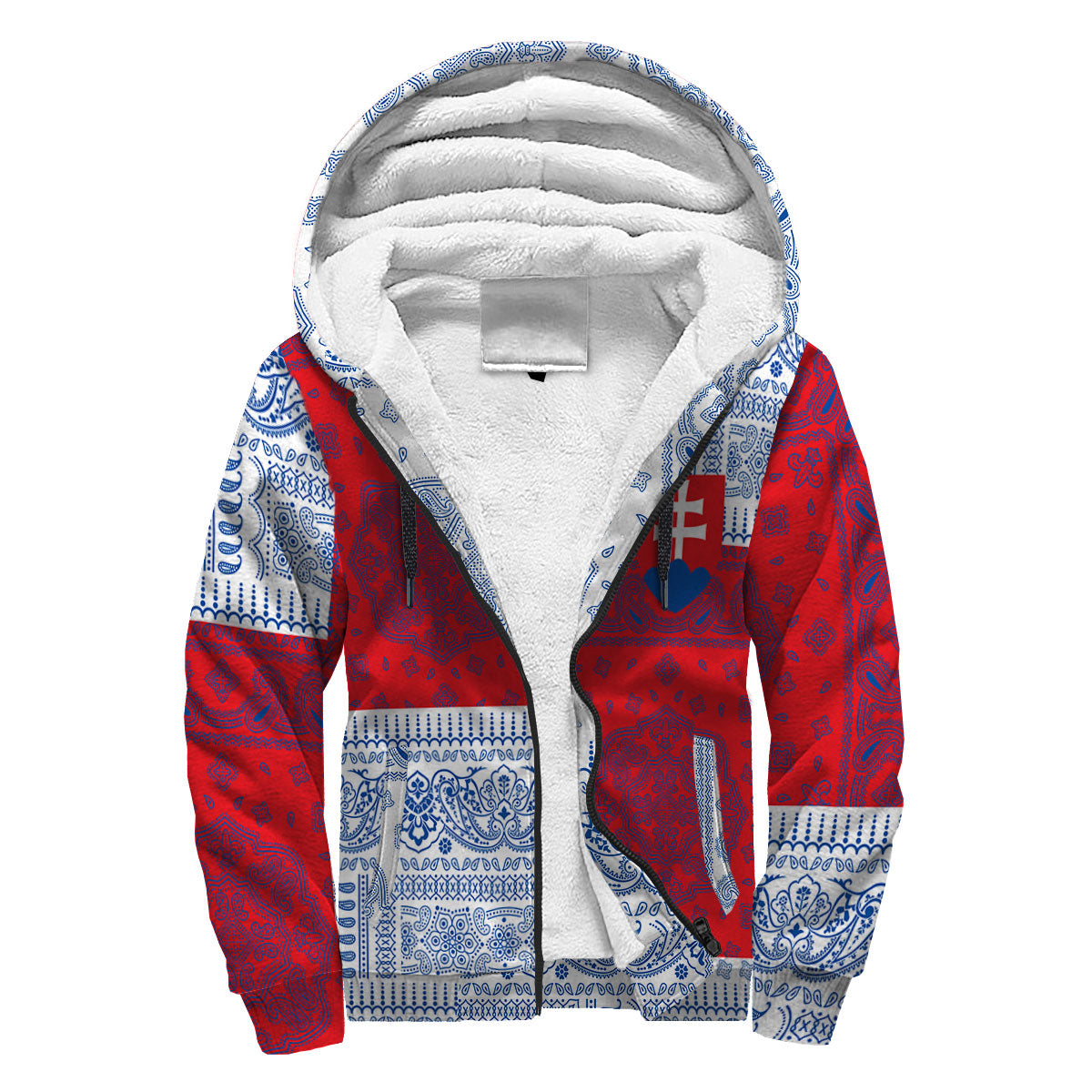 Slovakia Sherpa Hoodie Flag And Paisley Basic Style 3