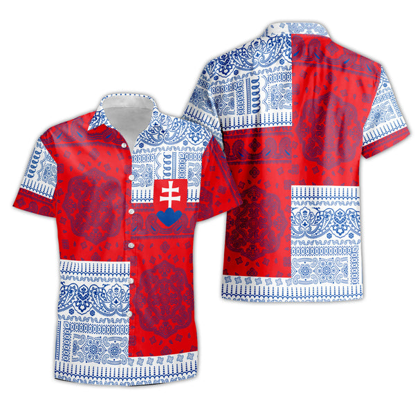 Slovakia Short Sleeve Shirt Flag And Paisley Basic Style 1