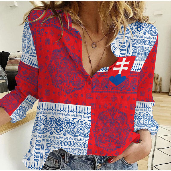 Slovakia Women Casual Shirt Flag And Paisley Basic Style 1