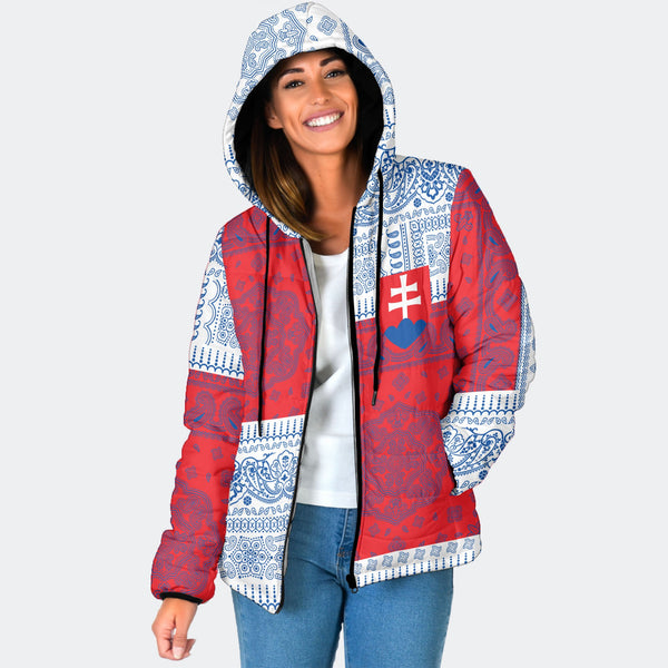 Slovakia Women Hooded Padded Jacket Flag And Paisley Basic Style 1