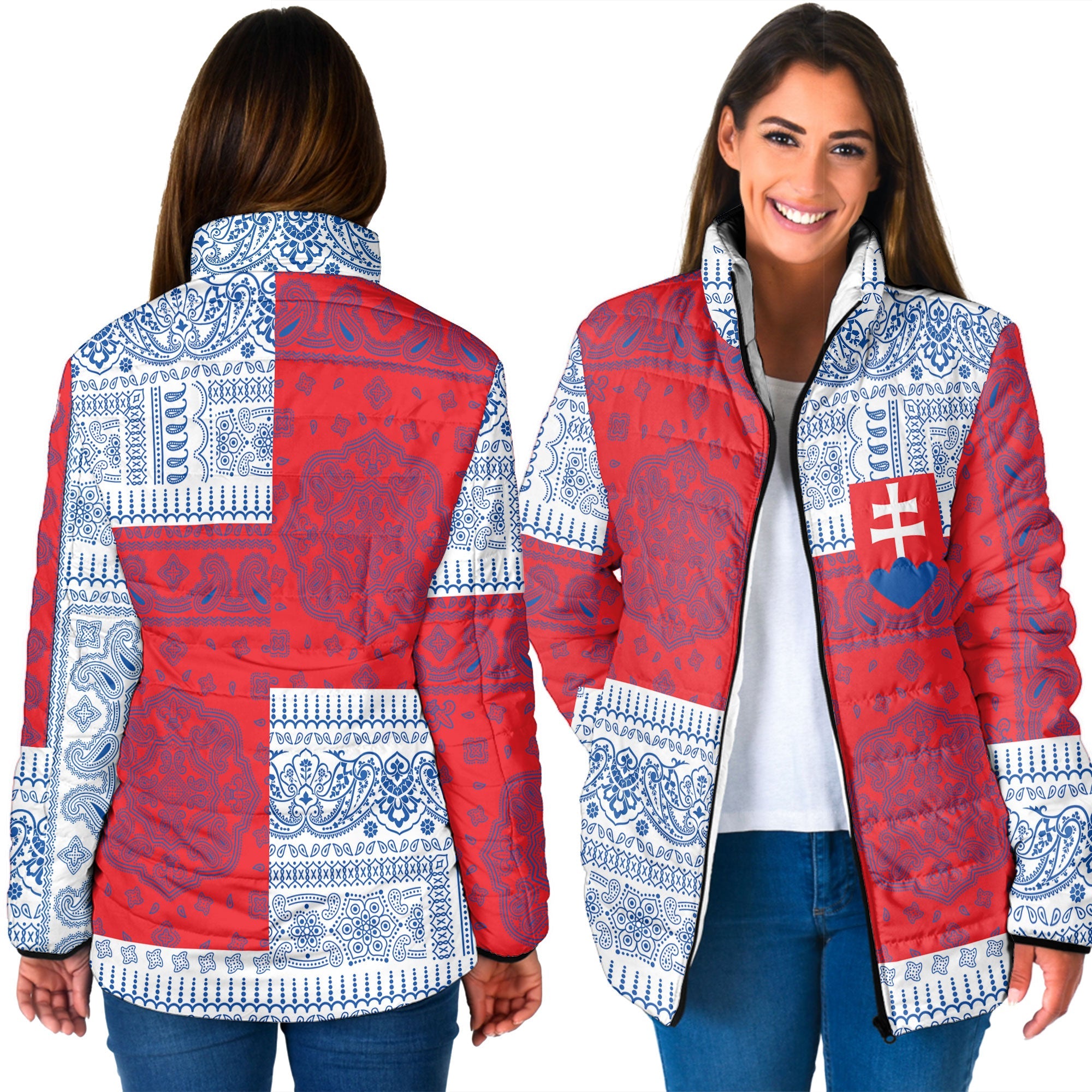 Slovakia Women Padded Jacket Flag And Paisley Basic Style 3