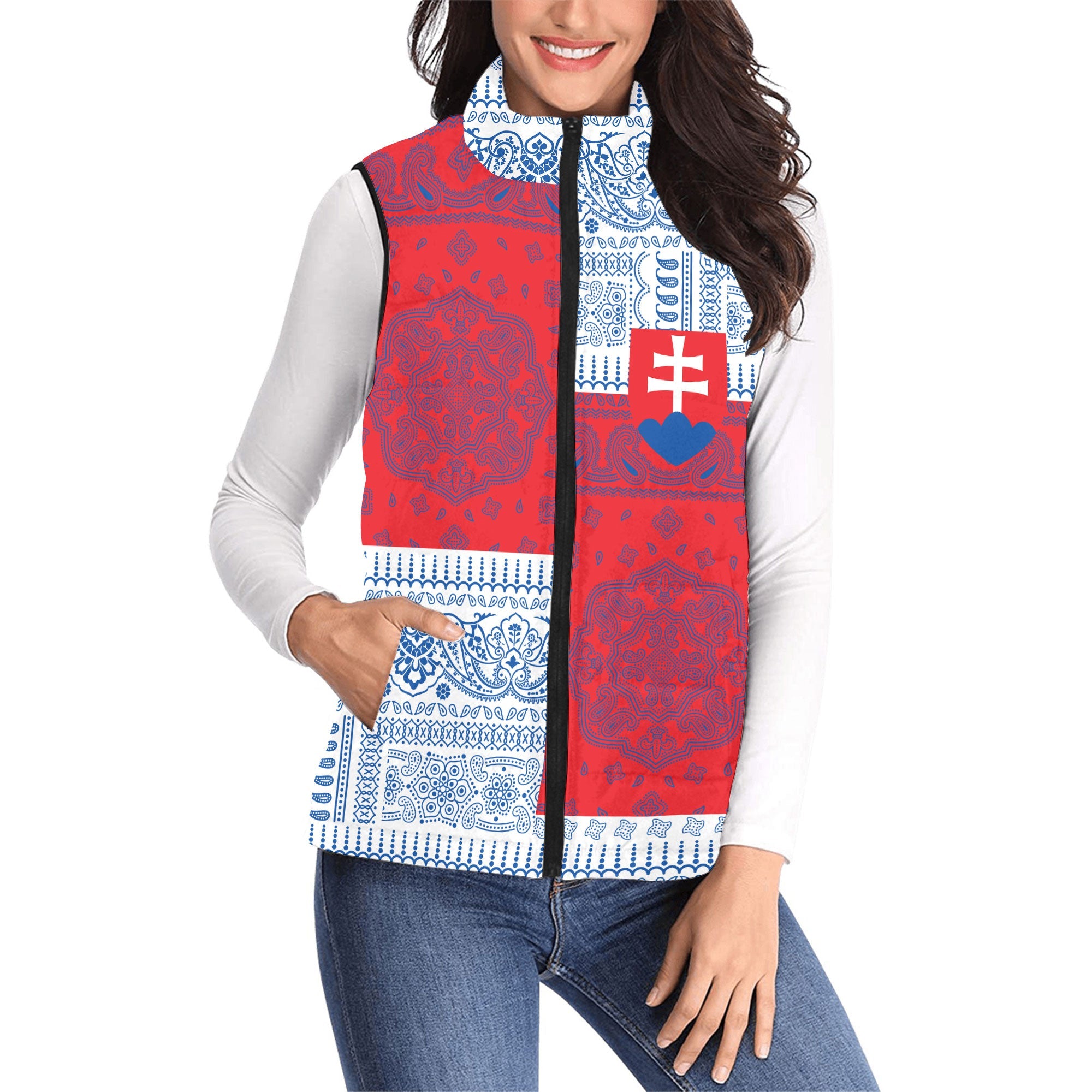 Slovakia Women Padded Jacket Vest Flag And Paisley Basic Style 1