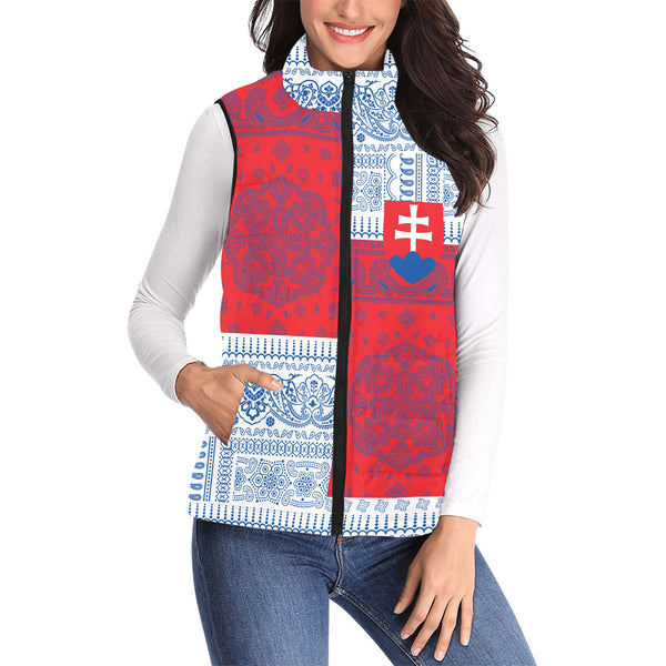 Slovakia Women Padded Jacket Vest Flag And Paisley Basic Style 1