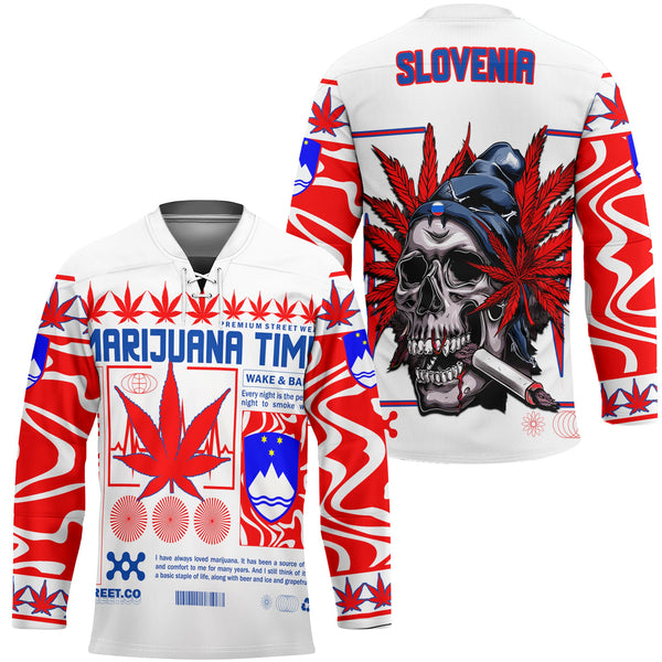 Slovenia Hockey Jersey Flag & Coat Of Arms Marijuanas Style