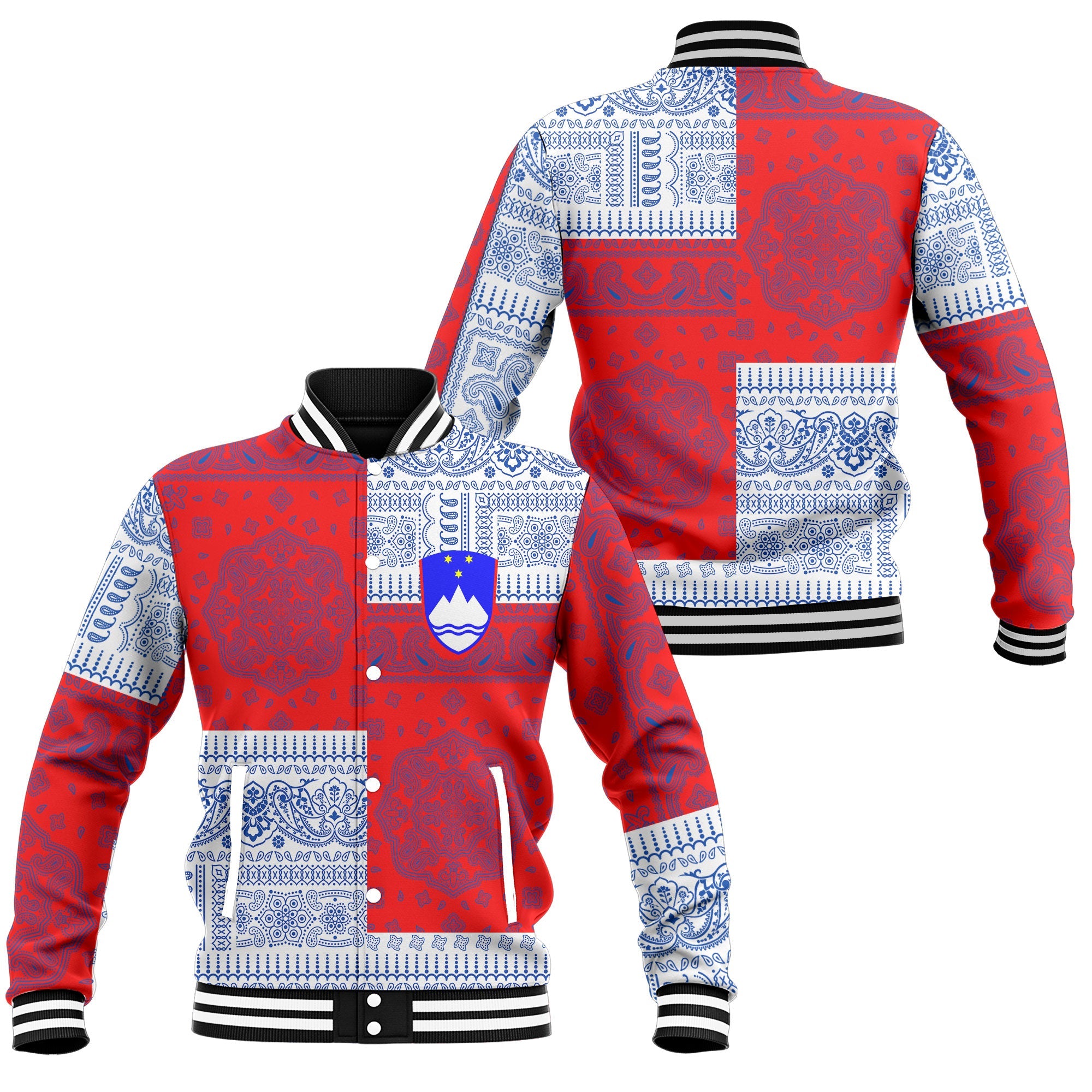 Slovenia Baseball Jacket Flag And Paisley Basic Style 1