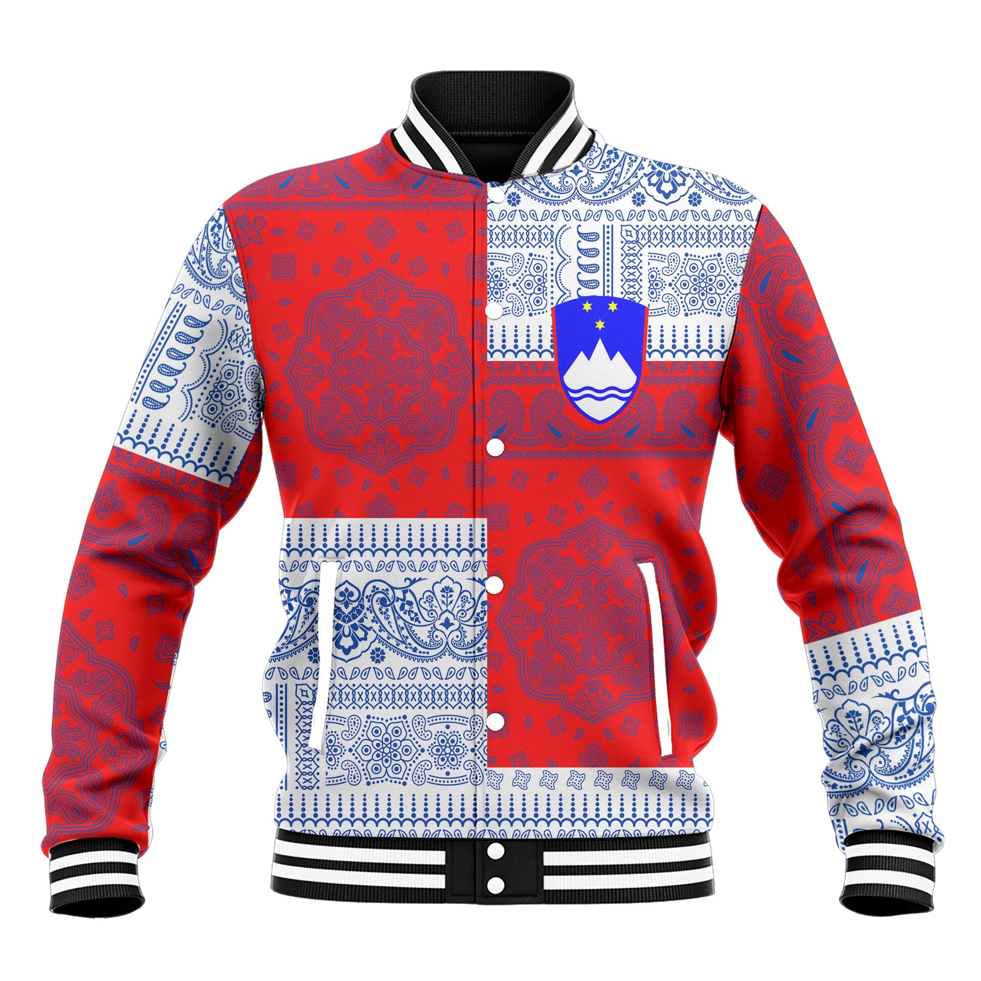 Slovenia Baseball Jacket Flag And Paisley Basic Style 2