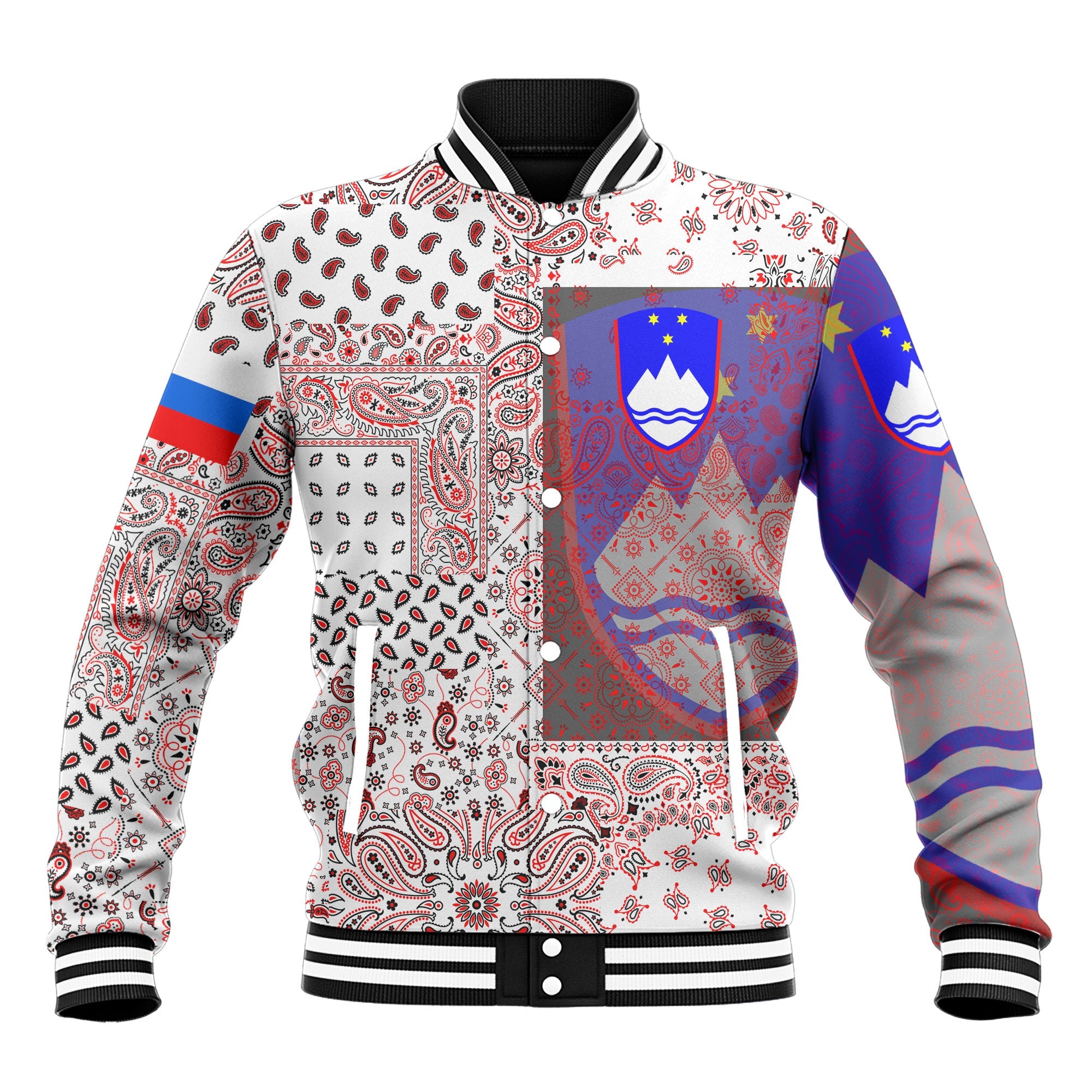 Slovenia Baseball Jacket Paisley Flag And Skull Style 2