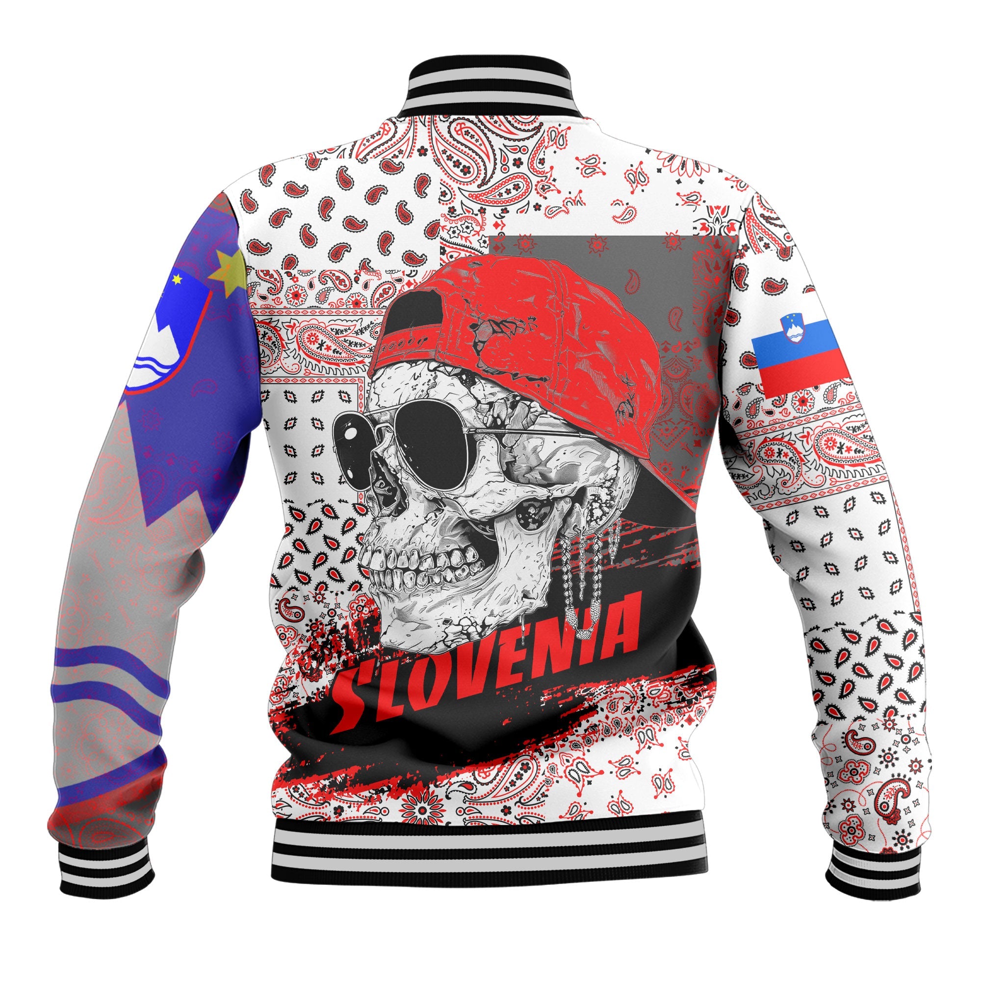 Slovenia Baseball Jacket Paisley Flag And Skull Style 3