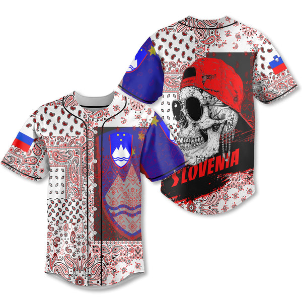 Slovenia Baseball Jersey Paisley Flag And Skull Style 1