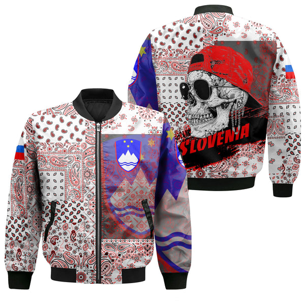 Slovenia Bomber Jacket Paisley Flag And Skull Style 1