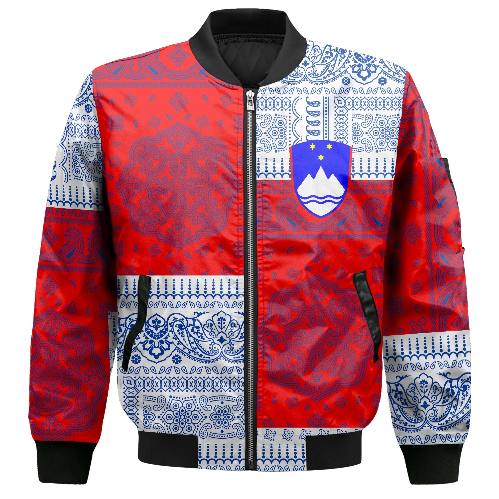 Slovenia Bomber Jacket Flag And Paisley Basic Style 2