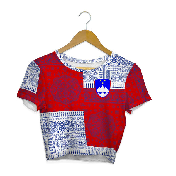 Slovenia Croptop T Shirt Flag And Paisley Basic Style 1