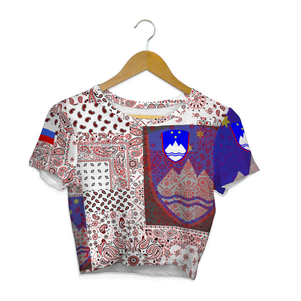 Slovenia Croptop T Shirt Paisley Flag And Skull Style 1