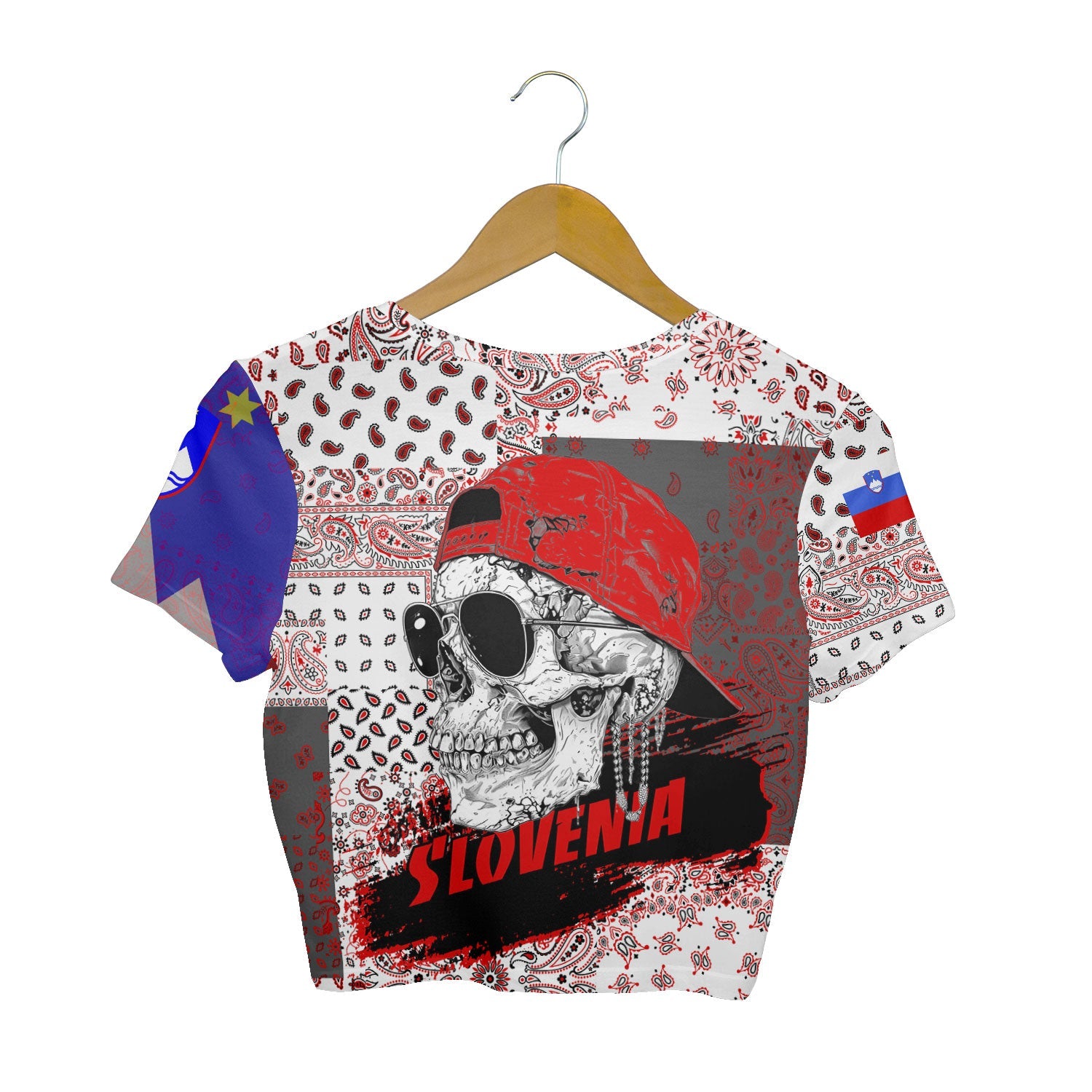 Slovenia Croptop T Shirt Paisley Flag And Skull Style 2