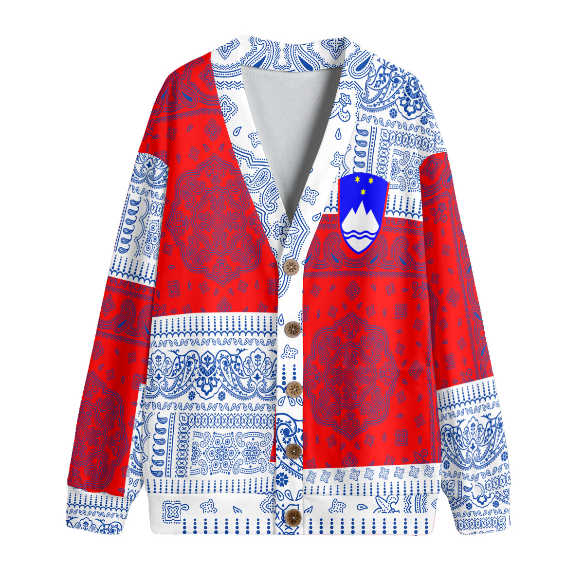 Slovenia Fleece Cardigan Flag And Paisley Basic Style 1