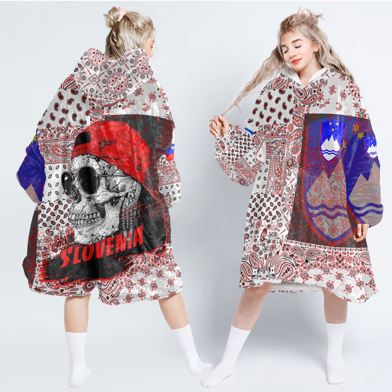 Slovenia Hoodie Blanket Paisley Flag And Skull Style 1