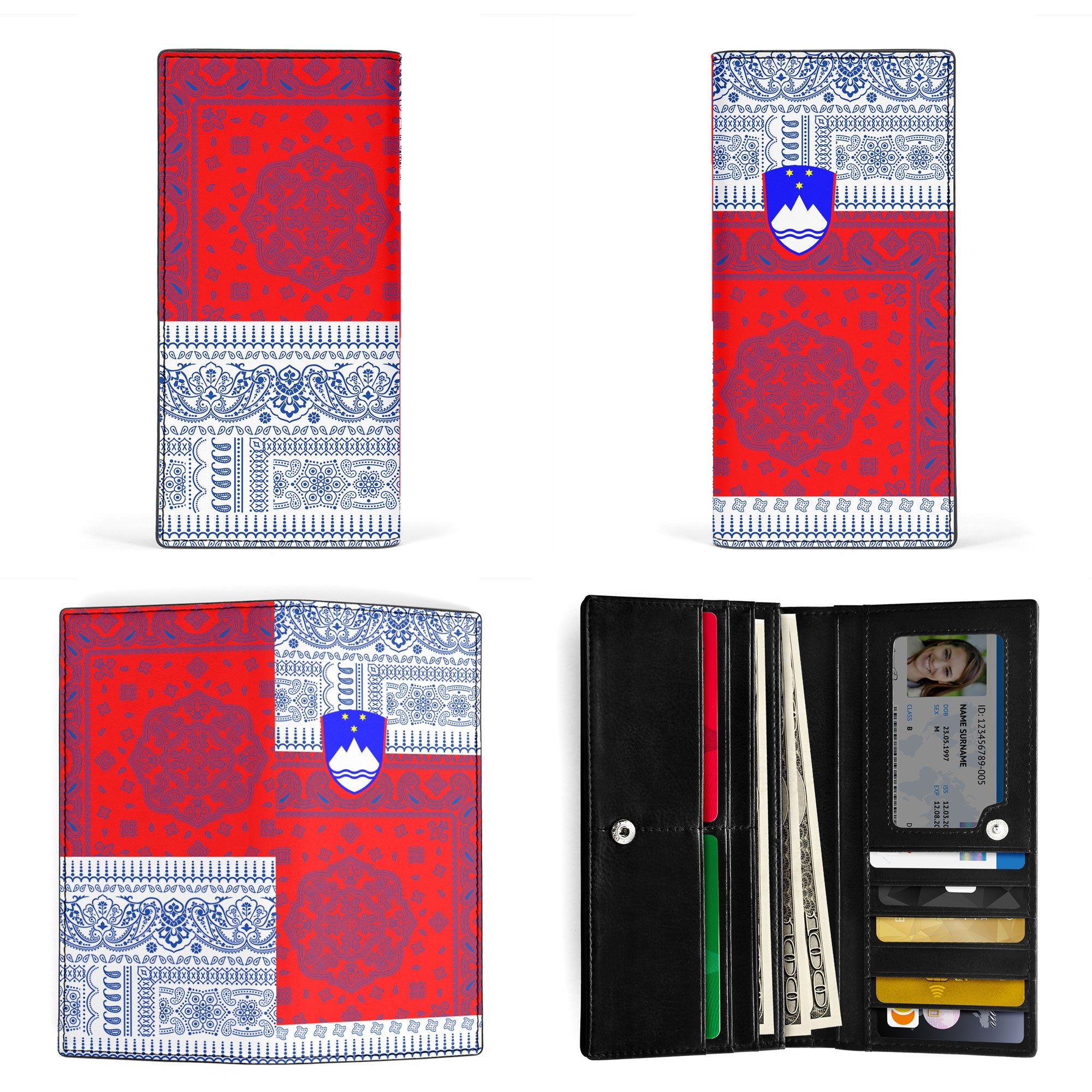 Slovenia Leather Wallet Flag And Paisley Basic Style 3