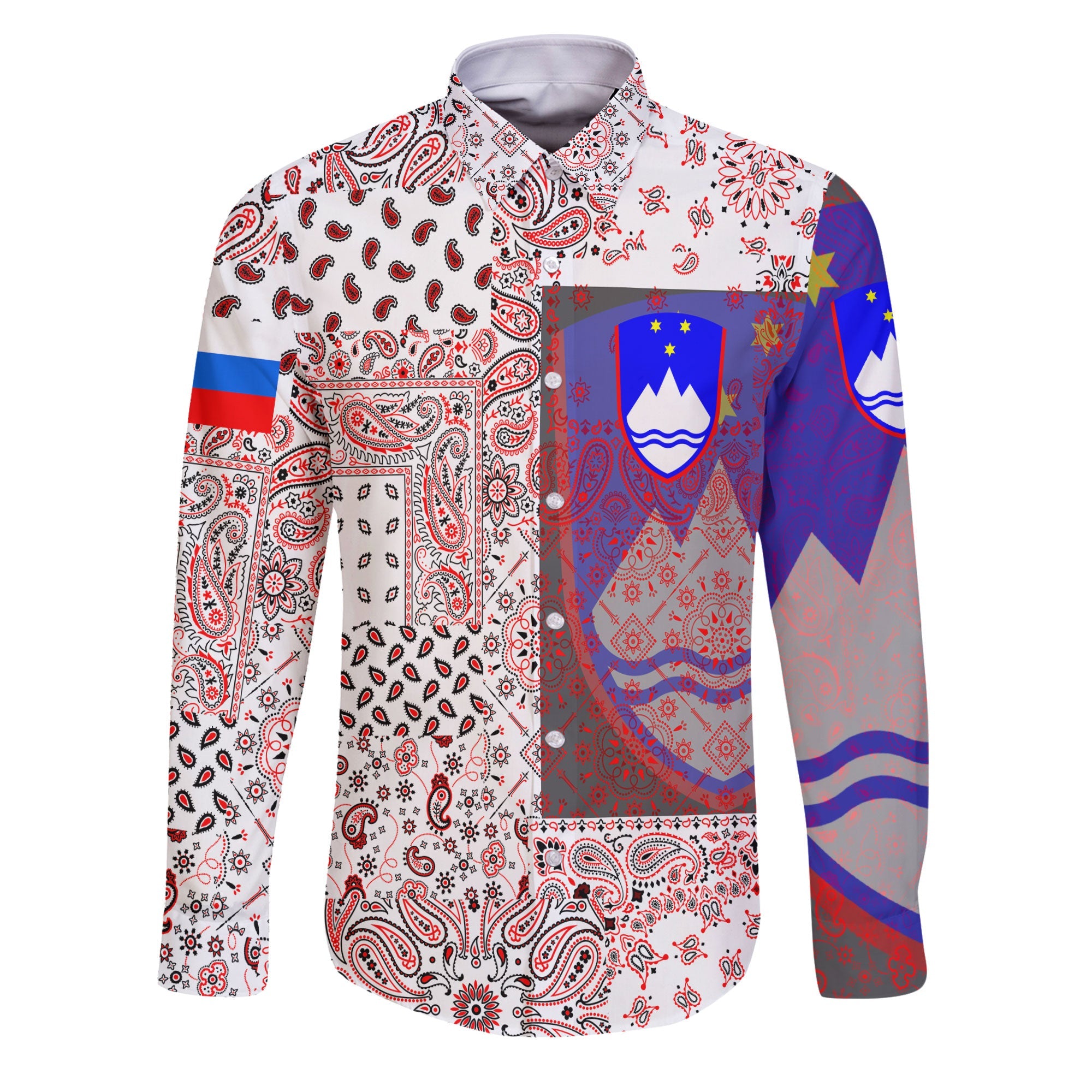 Slovenia Long Sleeve Button Shirt Paisley Flag And Skull Style 1