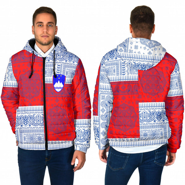 Slovenia Men Hooded Padded Jacket Flag And Paisley Basic Style 1