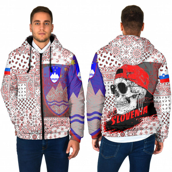 Slovenia Men Hooded Padded Jacket Paisley Flag And Skull Style 1