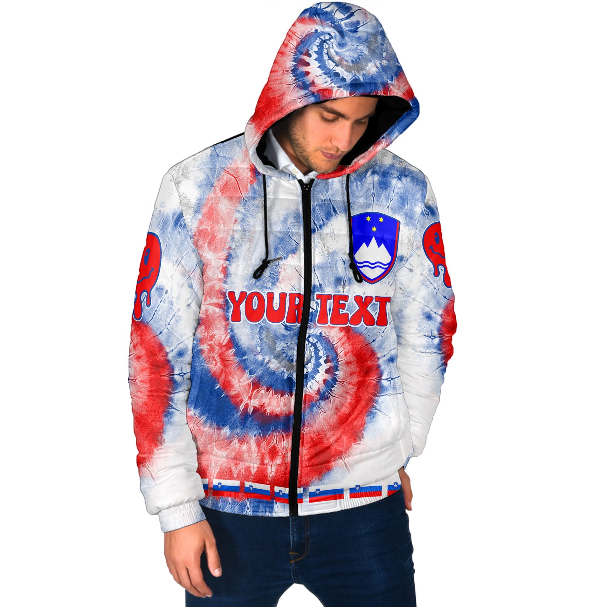 Slovenia Men Hooded Padded Jacket Custom Tie Dye Style 2