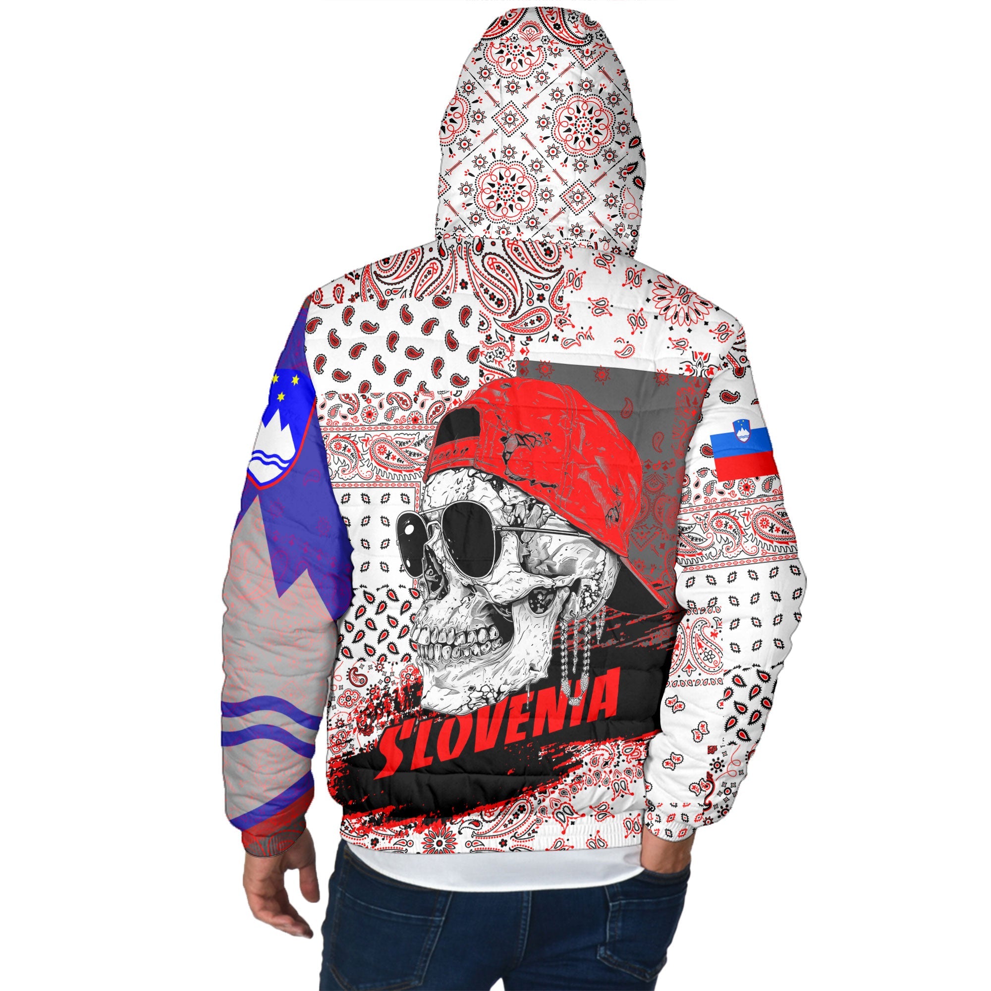 Slovenia Men Hooded Padded Jacket Paisley Flag And Skull Style 3