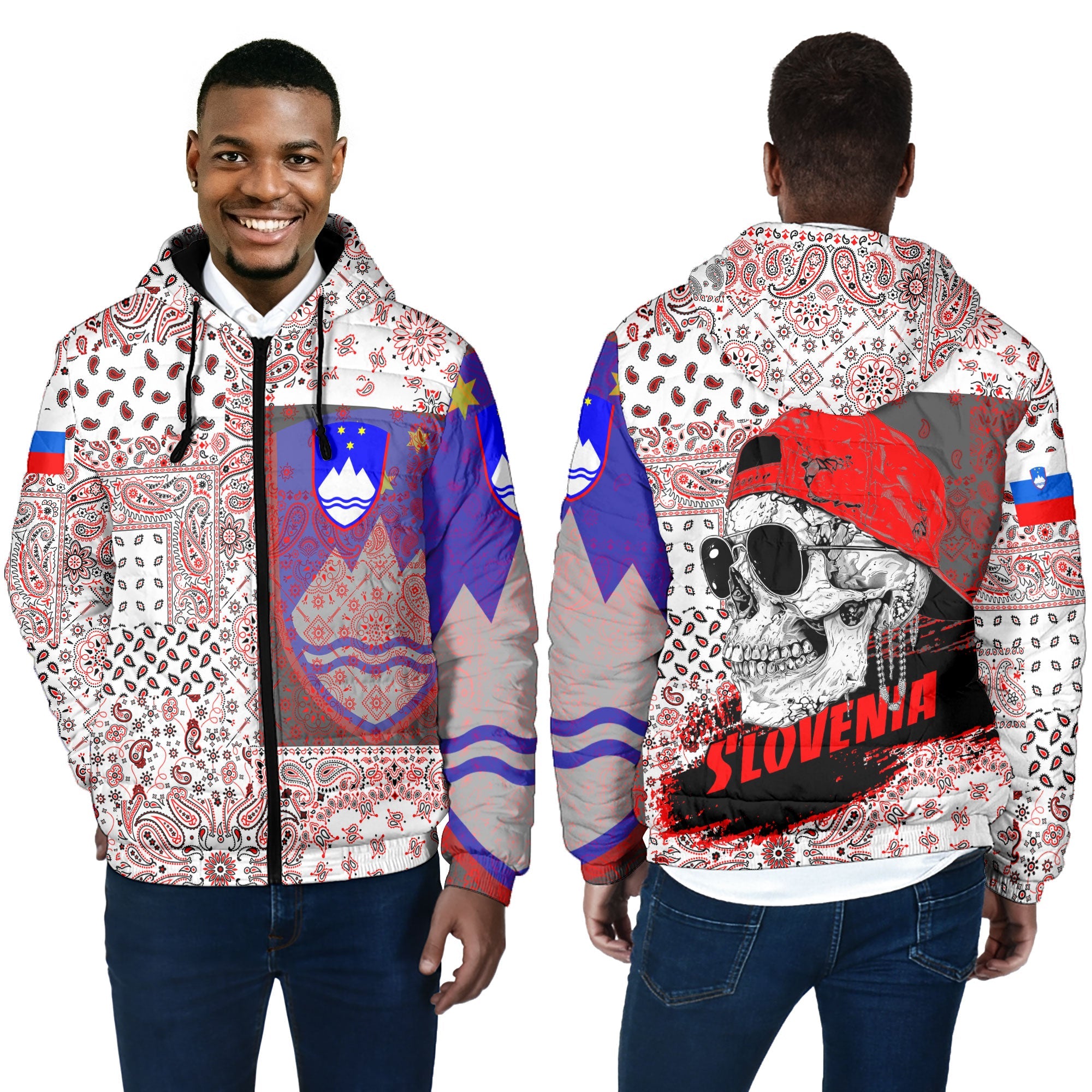 Slovenia Men Hooded Padded Jacket Paisley Flag And Skull Style 4