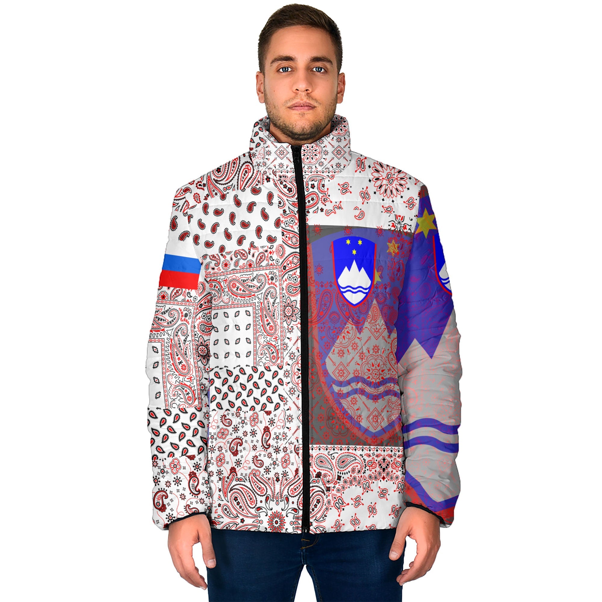 Slovenia Men Padded Jacket Paisley Flag And Skull Style 1