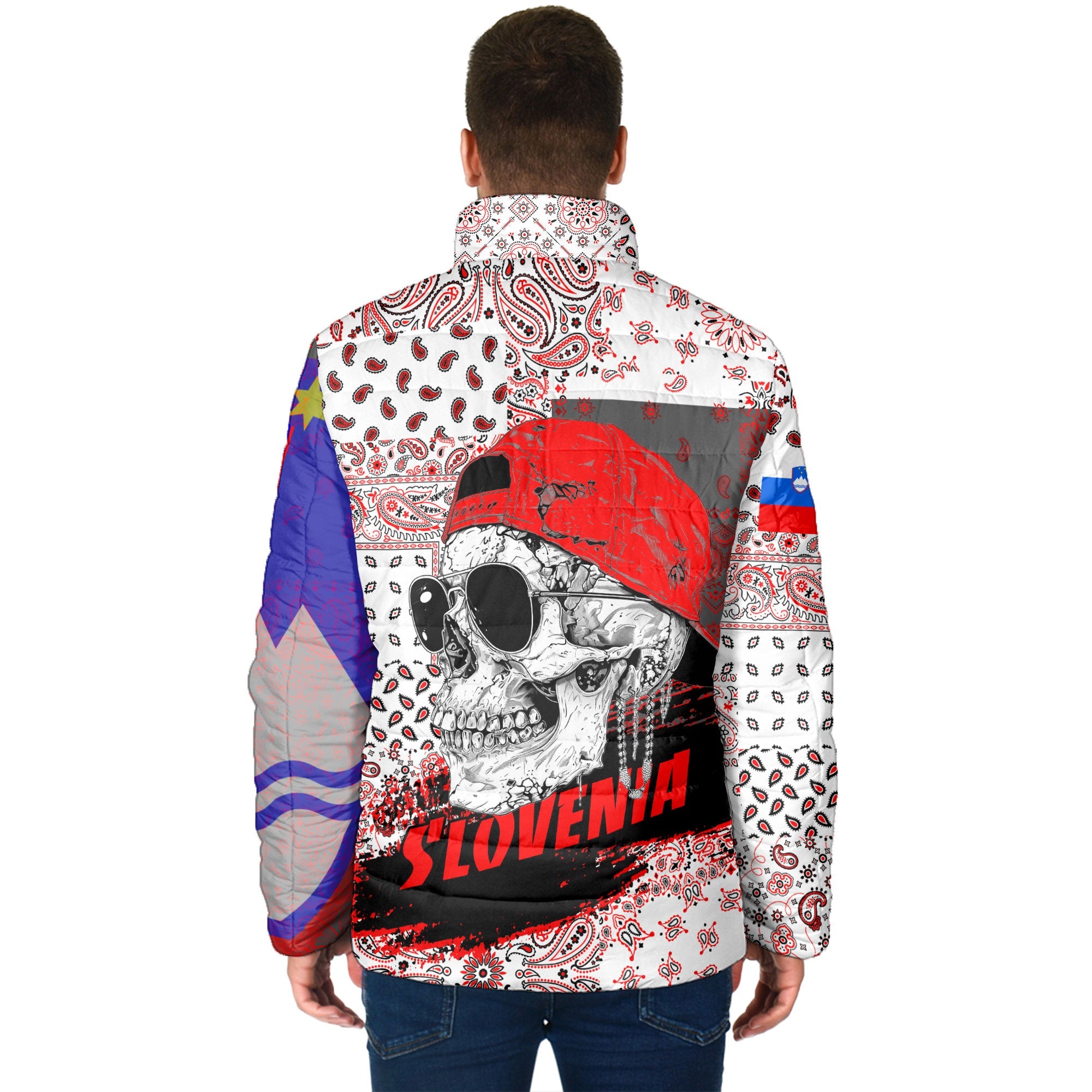 Slovenia Men Padded Jacket Paisley Flag And Skull Style 2