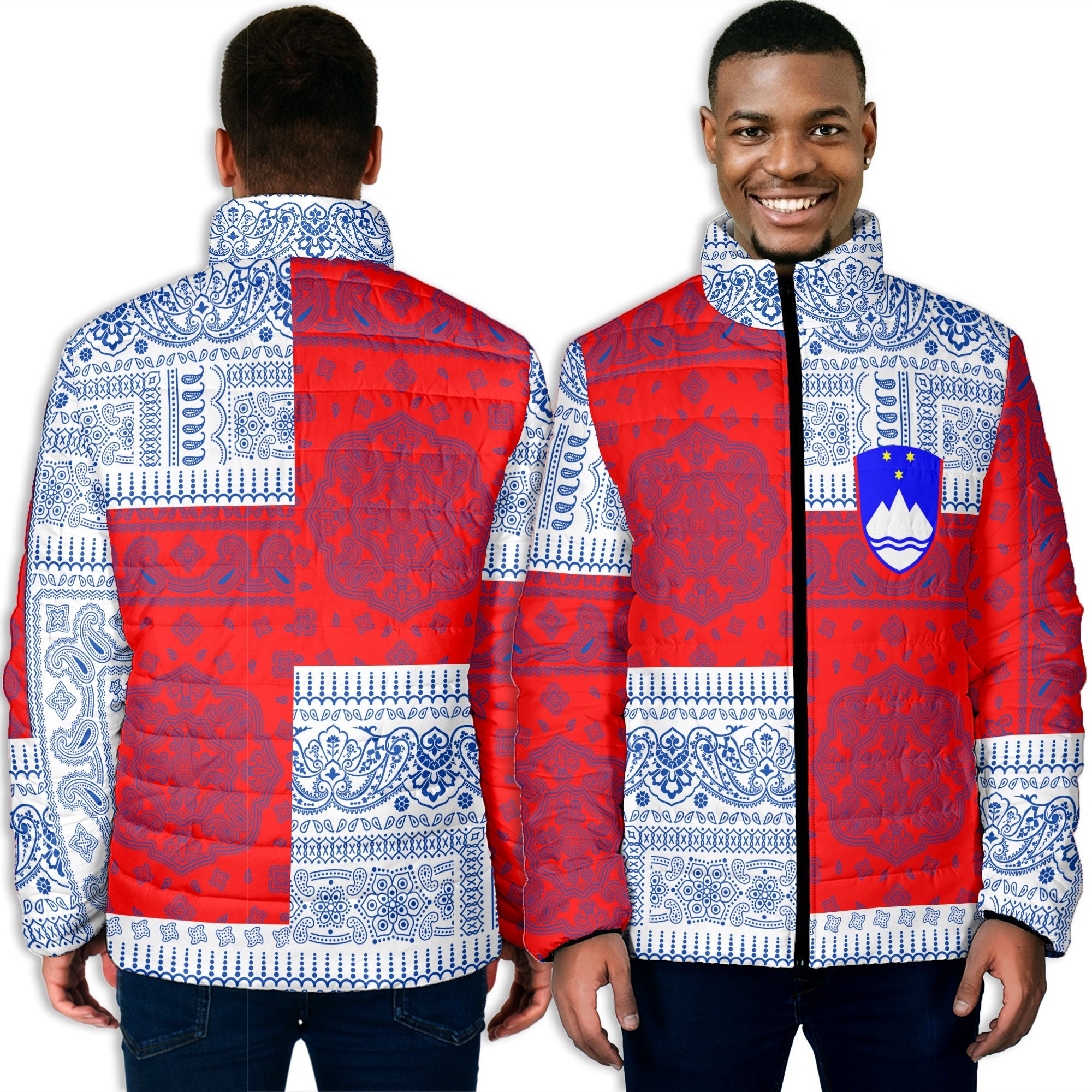 Slovenia Men Padded Jacket Flag And Paisley Basic Style 3