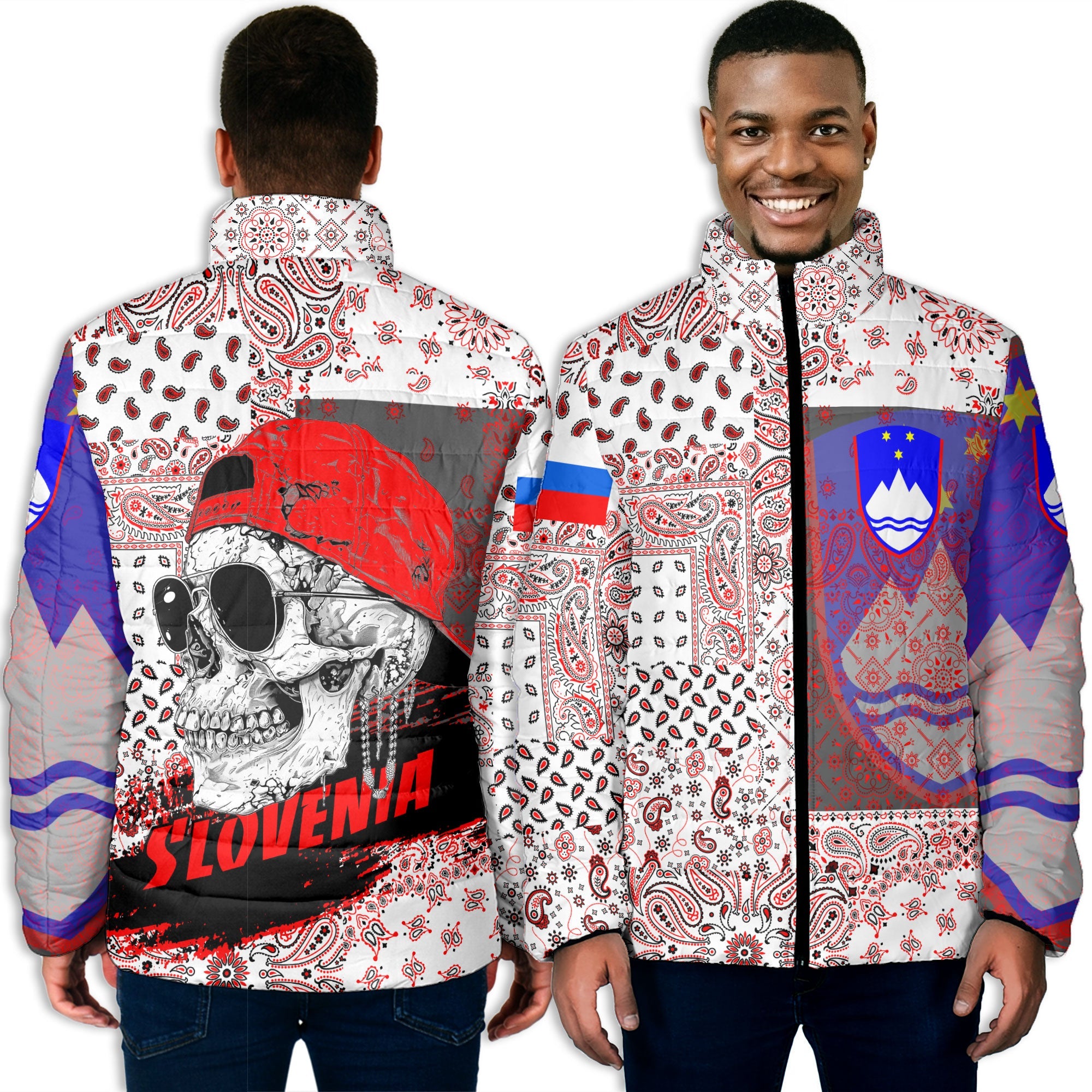 Slovenia Men Padded Jacket Paisley Flag And Skull Style 3