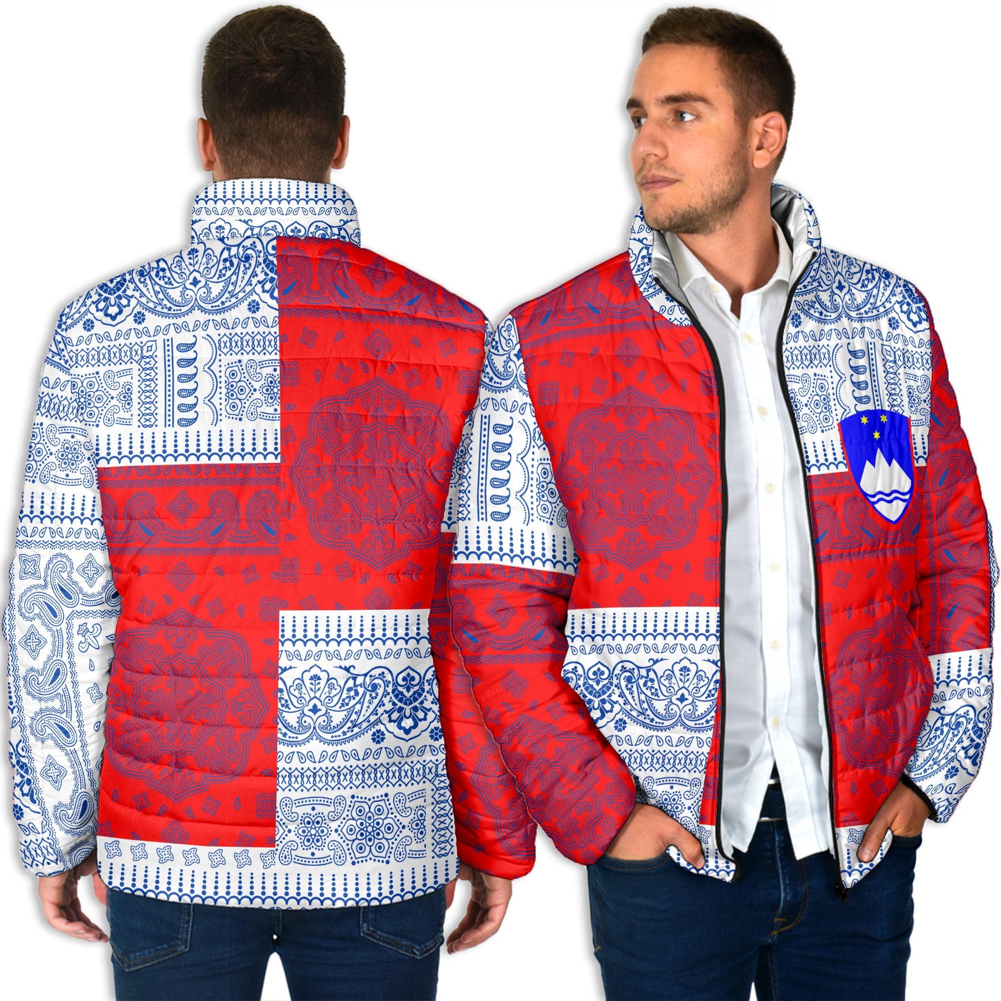 Slovenia Men Padded Jacket Flag And Paisley Basic Style 4