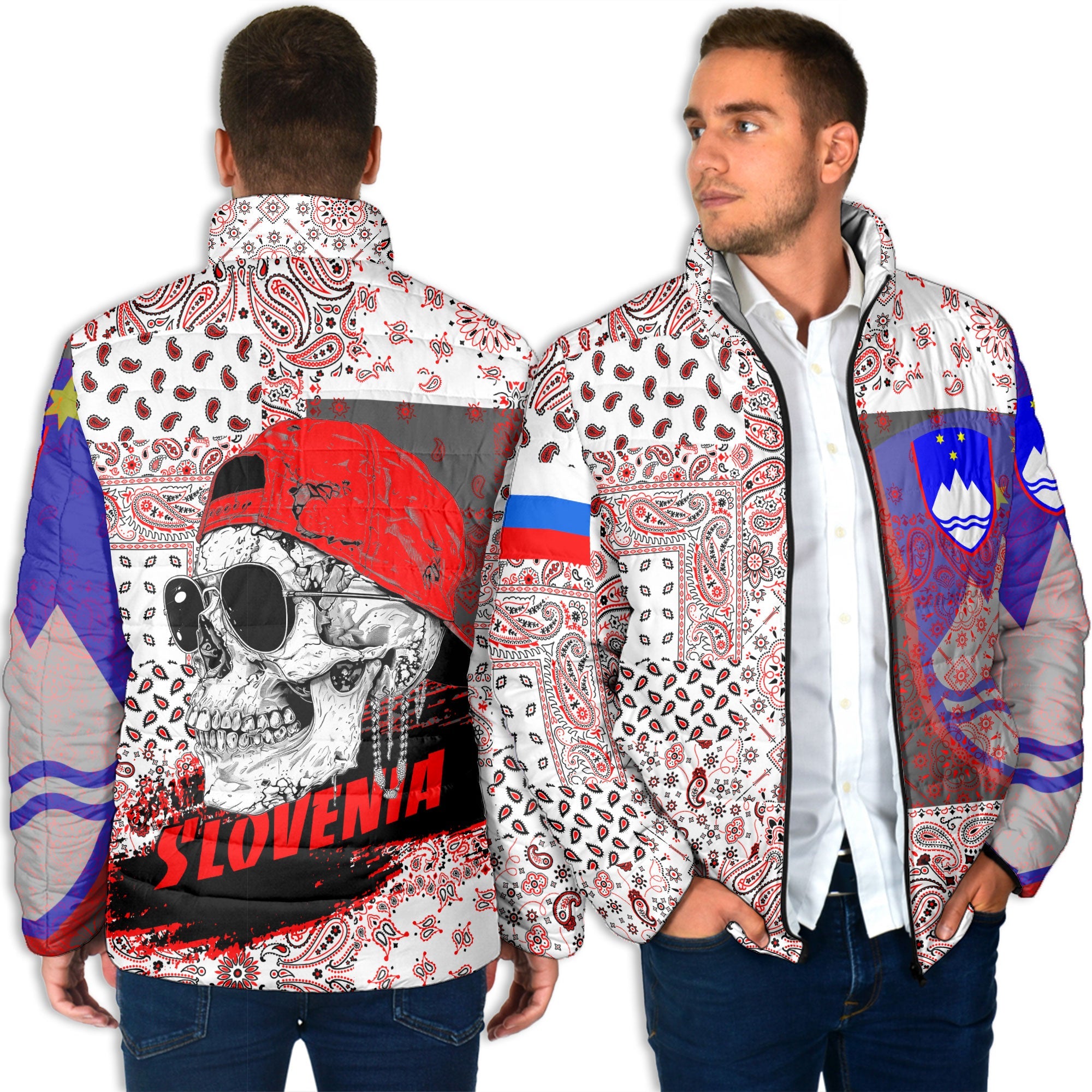 Slovenia Men Padded Jacket Paisley Flag And Skull Style 4