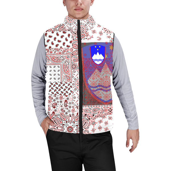 Slovenia Men Padded Jacket Vest Paisley Flag And Skull Style 1