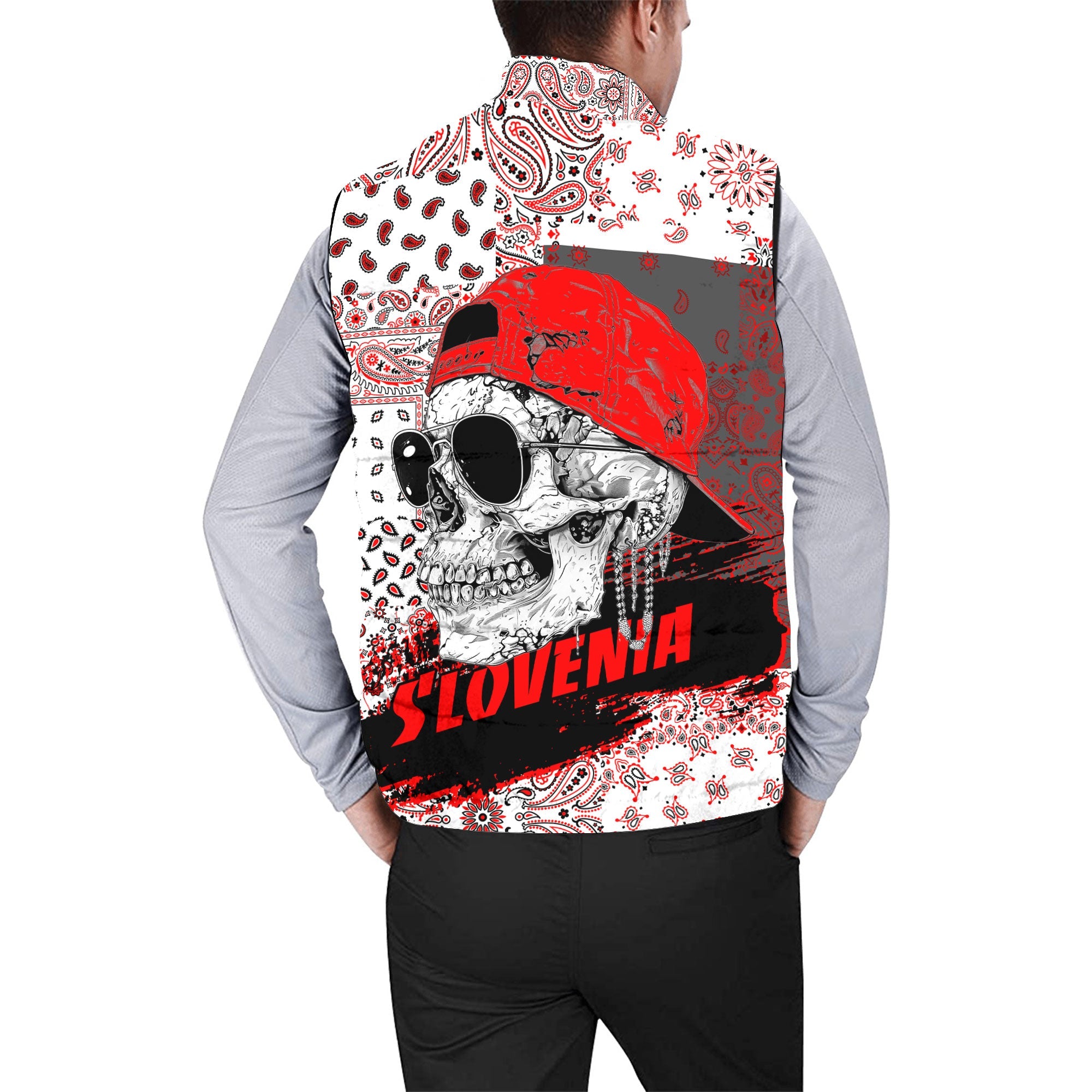 Slovenia Men Padded Jacket Vest Paisley Flag And Skull Style 2