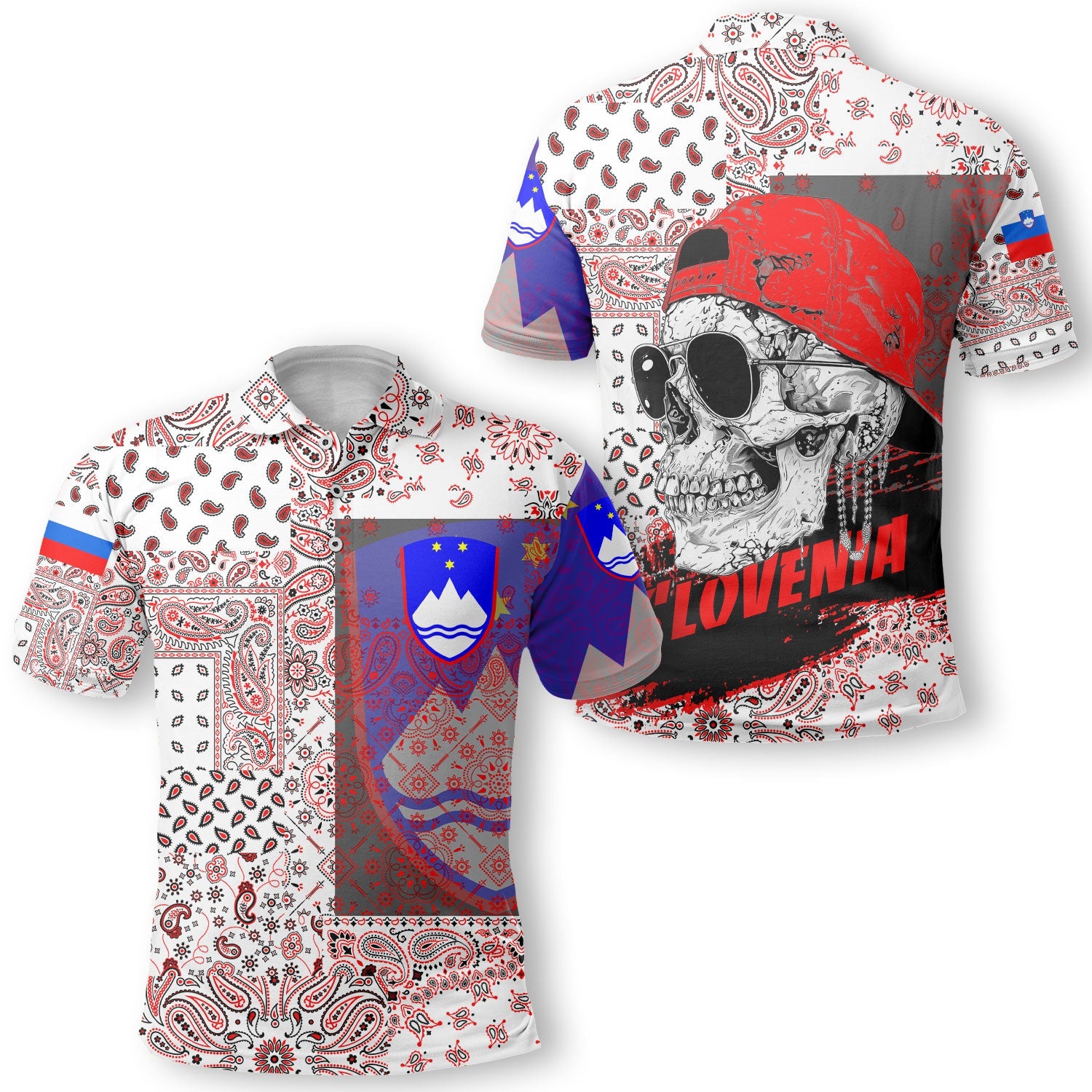 Slovenia Polo Shirt Paisley Flag And Skull Style 1