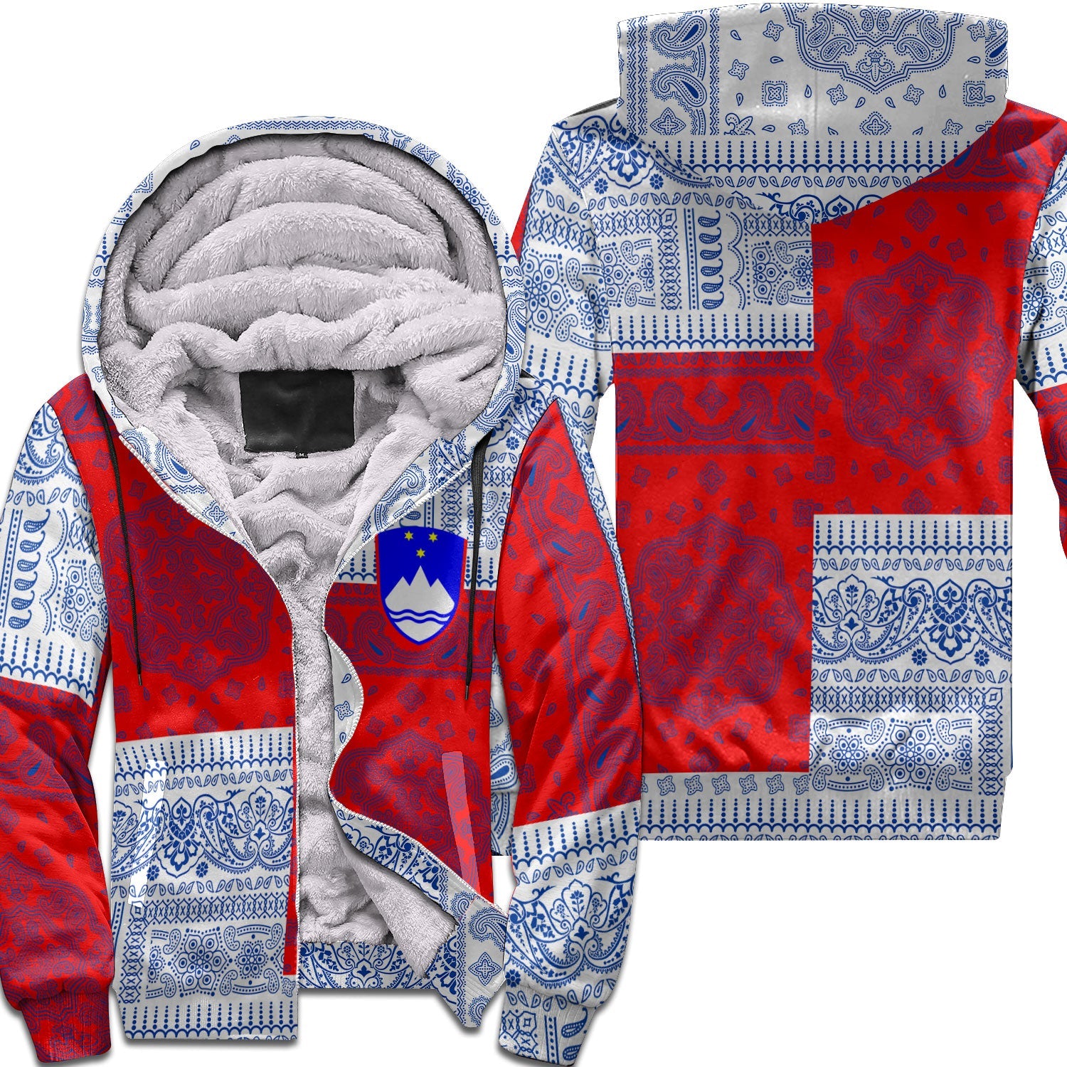 Slovenia Sherpa Hoodie Flag And Paisley Basic Style 1