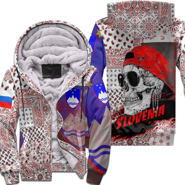 Slovenia Sherpa Hoodie Paisley Flag And Skull Style 1