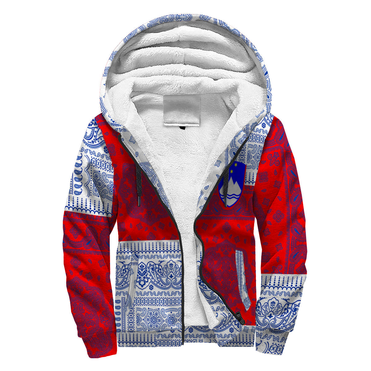 Slovenia Sherpa Hoodie Flag And Paisley Basic Style 3