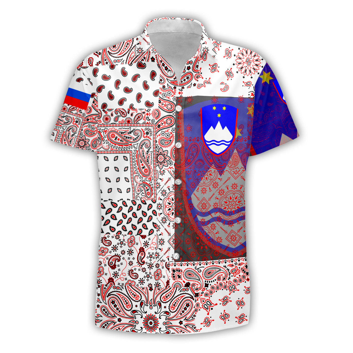 Slovenia Short Sleeve Shirt Paisley Flag And Skull Style 1