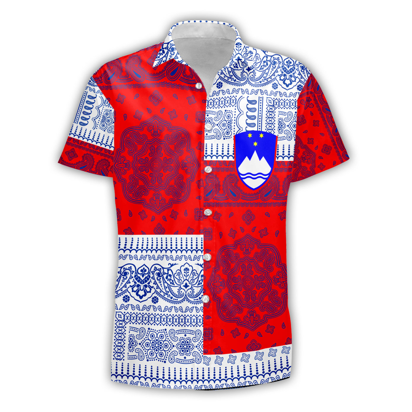 Slovenia Short Sleeve Shirt Flag And Paisley Basic Style 2