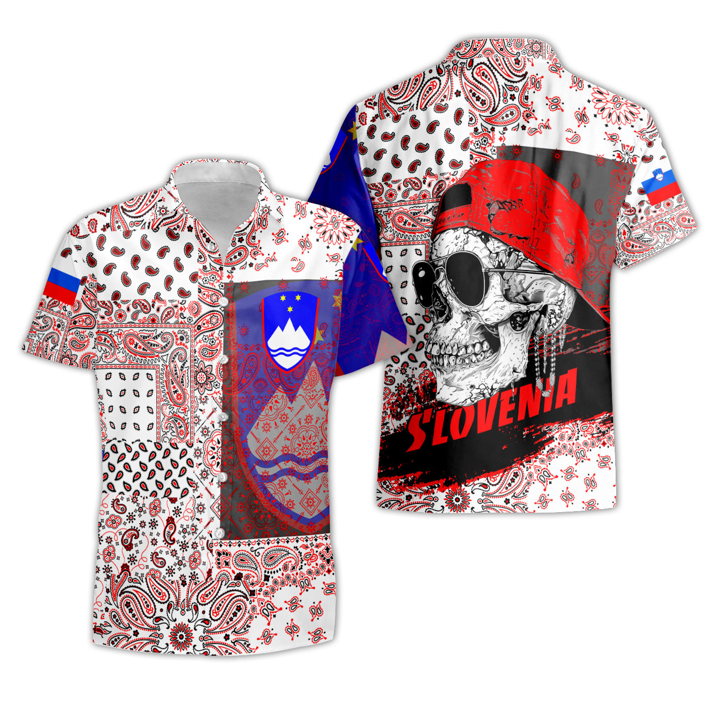 Slovenia Short Sleeve Shirt Paisley Flag And Skull Style 3