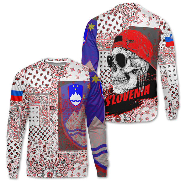 Slovenia Sweatshirt Paisley Flag And Skull Style 1